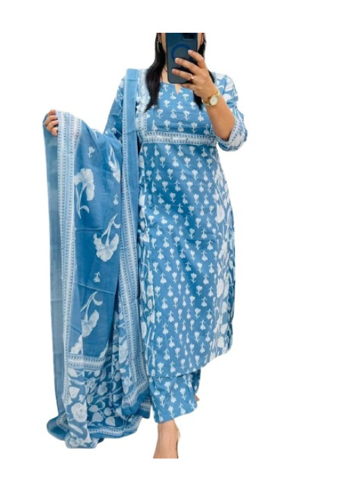 Kurti with Pant with Dupatta cotton