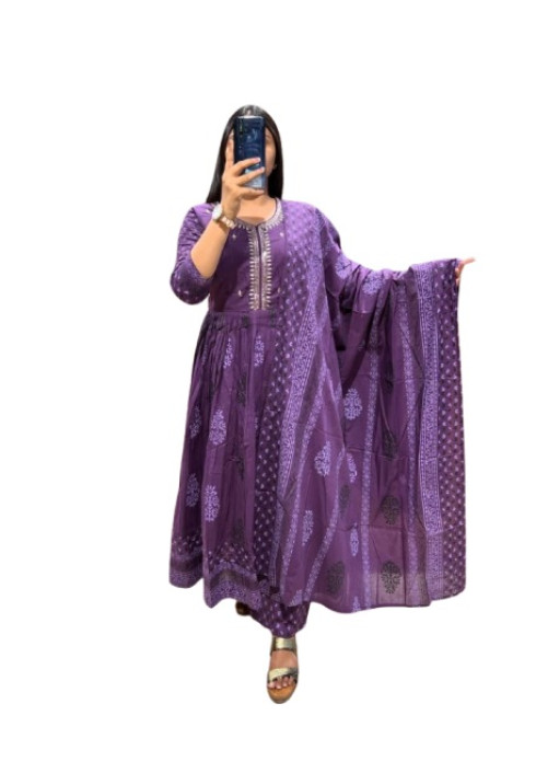 New anarkali printed cotton  kurta & pant or dupatta set